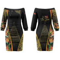 Papua New Guinea Hapi De Bilong Indipendens Family Matching Off The Shoulder Long Sleeve Dress and Hawaiian Shirt Special Style LT05 Mom's Dress Black - Polynesian Pride