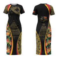 Papua New Guinea Hapi De Bilong Indipendens Family Matching Short Sleeve Bodycon Dress and Hawaiian Shirt Special Style LT05 Mom's Dress Black - Polynesian Pride