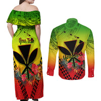 Personalized Hawaii Couples Matching Off Shoulder Maxi Dress and Long Sleeve Button Shirts Kakau Kanaka Maoli With Hibiscus Flowers LT05 - Polynesian Pride