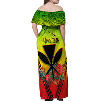 Personalized Hawaii Off Shoulder Maxi Dress Kakau Kanaka Maoli With Hibiscus Flowers LT05 - Polynesian Pride