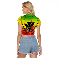 Personalized Hawaii Raglan Cropped T Shirt Kakau Kanaka Maoli With Hibiscus Flowers LT05 - Polynesian Pride