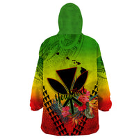 Personalized Hawaii Wearable Blanket Hoodie Kakau Kanaka Maoli With Hibiscus Flowers LT05 - Polynesian Pride