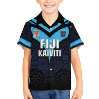 Custom Fiji Kaiviti Rugby Family Matching Long Sleeve Bodycon Dress and Hawaiian Shirt Fiji Tapa Pattern