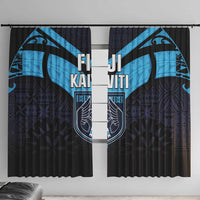Fiji Kaiviti Rugby Window Curtain Fiji Tapa Pattern LT05 With Hooks Blue - Polynesian Pride
