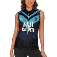 Custom Fiji Kaiviti Rugby Women Sleeveless Polo Shirt Fiji Tapa Pattern LT05 - Polynesian Pride