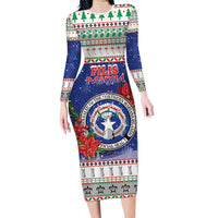 Northern Mariana Islands Christmas Family Matching Long Sleeve Bodycon Dress and Hawaiian Shirt Poinsettia Filis Pasgua