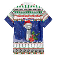 Northern Mariana Islands Christmas Family Matching Off The Shoulder Long Sleeve Dress and Hawaiian Shirt Poinsettia Filis Pasgua