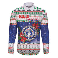 Northern Mariana Islands Christmas Family Matching Off The Shoulder Long Sleeve Dress and Hawaiian Shirt Poinsettia Filis Pasgua
