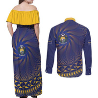 Nauru Angam Day Couples Matching Off Shoulder Maxi Dress and Long Sleeve Button Shirt Polynesian Tribal Pattern Unique Style - Polynesian Pride
