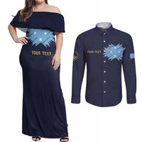 Personalised Federated States Of Micronesia Couples Matching Off Shoulder Maxi Dress and Long Sleeve Button Shirt FSM Passport - Polynesian Pride