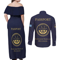 Personalised Federated States Of Micronesia Couples Matching Off Shoulder Maxi Dress and Long Sleeve Button Shirt FSM Passport - Polynesian Pride