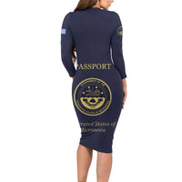 Personalised Federated States Of Micronesia Long Sleeve Bodycon Dress FSM Passport - Polynesian Pride
