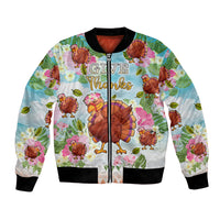 Hawaii Thanksgiving Bomber Jacket Funny Turkey Dabbing Dance LT05 Unisex Blue - Polynesian Pride