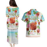 Hawaii Thanksgiving Couples Matching Puletasi Dress and Hawaiian Shirt Funny Turkey Dabbing Dance LT05 - Polynesian Pride