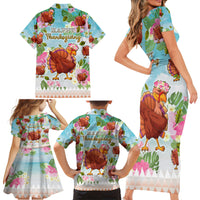 Hawaii Thanksgiving Family Matching Short Sleeve Bodycon Dress and Hawaiian Shirt Funny Turkey Dabbing Dance LT05 - Polynesian Pride