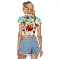 Hawaii Thanksgiving Raglan Cropped T Shirt Funny Turkey Dabbing Dance LT05 - Polynesian Pride