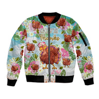 Hawaii Thanksgiving Sleeve Zip Bomber Jacket Funny Turkey Dabbing Dance LT05 Unisex Blue - Polynesian Pride