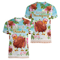 Hawaii Thanksgiving Women V Neck T Shirt Funny Turkey Dabbing Dance LT05 - Polynesian Pride