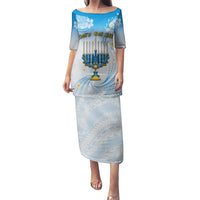 Polynesia Hanukkah Festival Puletasi With Menorah Polynesian Style LT05 Long Dress Blue - Polynesian Pride