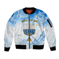 Polynesia Hanukkah Festival Sleeve Zip Bomber Jacket With Menorah Polynesian Style LT05 Unisex Blue - Polynesian Pride