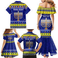 Personalised Polynesia Christmukkah Family Matching Mermaid Dress and Hawaiian Shirt Menorah With Polynesian Tribal Pattern LT05 - Polynesian Pride