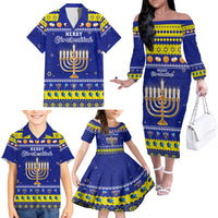 Personalised Polynesia Christmukkah Family Matching Off Shoulder Long Sleeve Dress and Hawaiian Shirt Menorah With Polynesian Tribal Pattern LT05 - Polynesian Pride