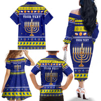 Personalised Polynesia Christmukkah Family Matching Off Shoulder Long Sleeve Dress and Hawaiian Shirt Menorah With Polynesian Tribal Pattern LT05 - Polynesian Pride
