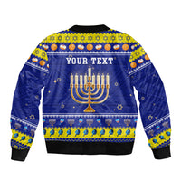 Personalised Polynesia Christmukkah Sleeve Zip Bomber Jacket Menorah With Polynesian Tribal Pattern LT05 - Polynesian Pride