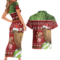 New Zealand Kiwi Christmas Couples Matching Short Sleeve Bodycon Dress and Hawaiian Shirt Paua Shell Glitter Green
