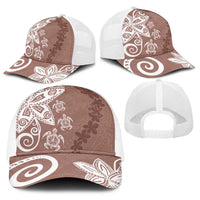 Polynesia Baseball Net Cap Brown Tribal Turtle Floral Pattern - Polynesian Pride