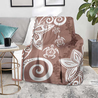 Polynesia Blanket Brown Tribal Turtle Floral Pattern