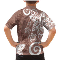 Polynesia Family Matching Mermaid Dress and Hawaiian Shirt Brown Tribal Turtle Floral Pattern