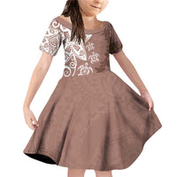 Polynesia Family Matching Off Shoulder Short Dress and Hawaiian Shirt Brown Tribal Turtle Floral Pattern