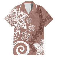 Polynesia Family Matching Off Shoulder Short Dress and Hawaiian Shirt Brown Tribal Turtle Floral Pattern