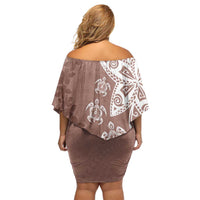 Polynesia Family Matching Off Shoulder Short Dress and Hawaiian Shirt Brown Tribal Turtle Floral Pattern