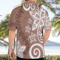 Polynesia Hawaiian Shirt Brown Tribal Turtle Floral Pattern