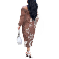 Polynesia Off The Shoulder Long Sleeve Dress Brown Tribal Turtle Floral Pattern LT05 - Polynesian Pride