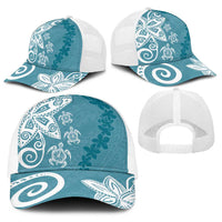 Polynesia Baseball Net Cap Hippie Blue Tribal Turtle Floral Pattern - Polynesian Pride