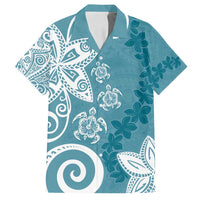 Polynesia Family Matching Summer Maxi Dress and Hawaiian Shirt Hippie Blue Tribal Turtle Floral Pattern
