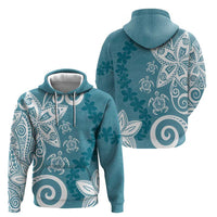 Polynesia Hoodie Hippie Blue Tribal Turtle Floral Pattern