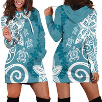 Polynesia Hoodie Dress Hippie Blue Tribal Turtle Floral Pattern