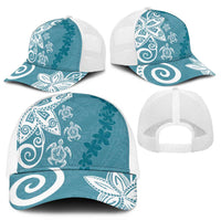 Polynesia Mesh Trucker Cap Hippie Blue Tribal Turtle Floral Pattern - Polynesian Pride
