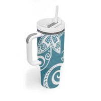 Polynesia Tumbler With Handle Hippie Blue Tribal Turtle Floral Pattern