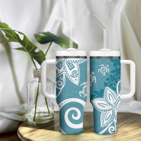 Polynesia Tumbler With Handle Hippie Blue Tribal Turtle Floral Pattern