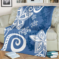 Polynesia Blanket Blue Tribal Turtle Floral Pattern