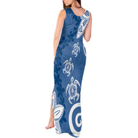 Polynesia Tank Maxi Dress Blue Tribal Turtle Floral Pattern