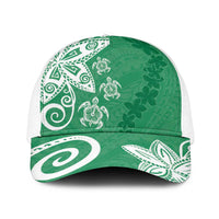 Polynesia Baseball Net Cap Green Tribal Turtle Floral Pattern - Polynesian Pride