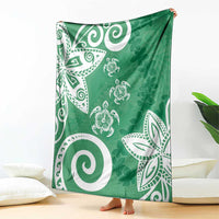 Polynesia Blanket Green Tribal Turtle Floral Pattern