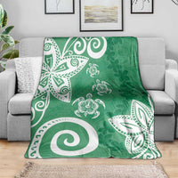 Polynesia Blanket Green Tribal Turtle Floral Pattern