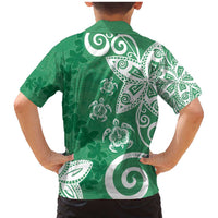 Polynesia Family Matching Mermaid Dress and Hawaiian Shirt Green Tribal Turtle Floral Pattern
